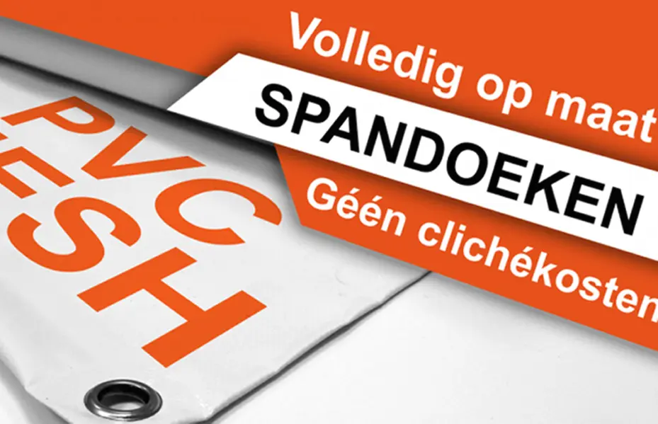 Detail van een professioneel afgewerkt spandoek